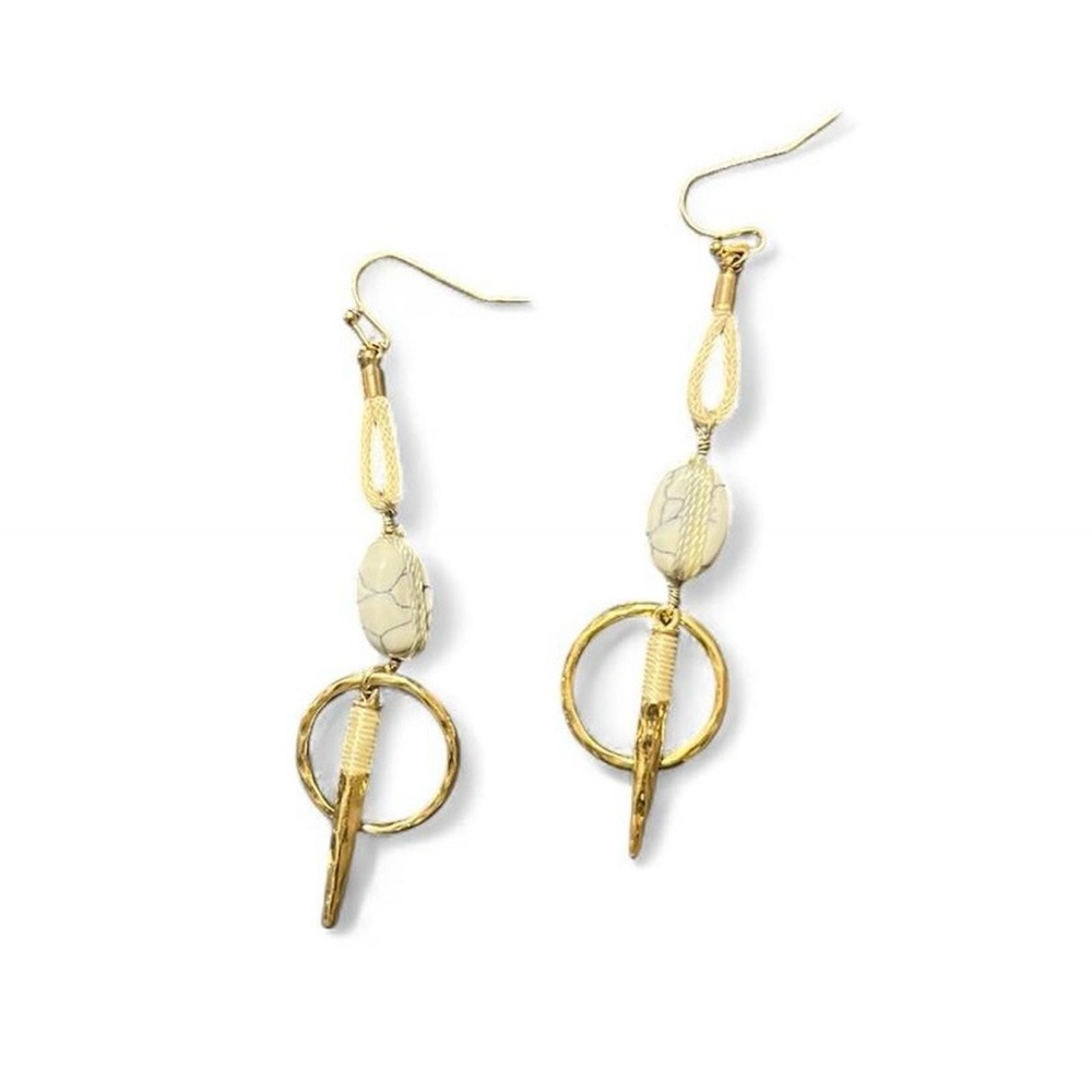 Serena Gold/Blue/White Dangle Earrings Detail Designed in the USA